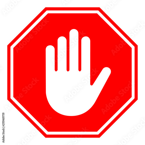 Stop Hand Sign Red Octagon Warning Icon Vector Symbol Illustration