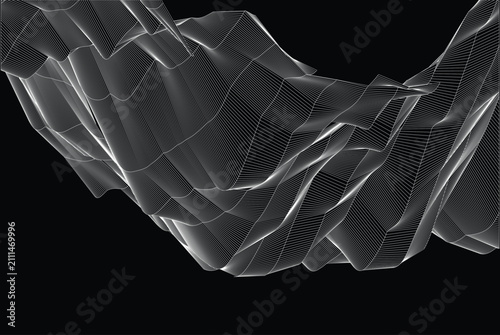 Abstract Wireframe Wave Background – Editable EPS Vector Mesh Landscape Technology Design landscapes, digital terrain, particle grids, and futuristic line structures. UI design, posters, banners.