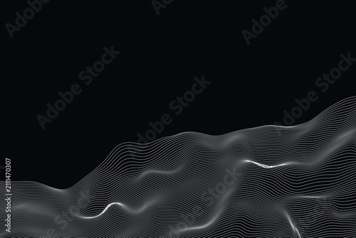 Abstract Wireframe Wave Background – Editable EPS Vector Mesh Landscape Technology Design landscapes, digital terrain, particle grids, and futuristic line structures. UI design, posters, banners.