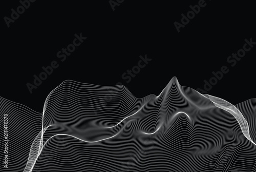 Abstract Wireframe Wave Background – Editable EPS Vector Mesh Landscape Technology Design landscapes, digital terrain, particle grids, and futuristic line structures. UI design, posters, banners.