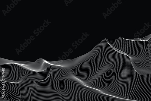 Abstract Wireframe Wave Background – Editable EPS Vector Mesh Landscape Technology Design landscapes, digital terrain, particle grids, and futuristic line structures. UI design, posters, banners.
