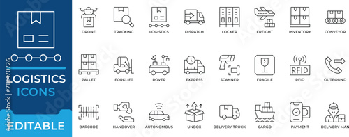 Konstfotografi Logistics Delivery Shipping Supply Chain Line Outline Icons - editable stroke ve