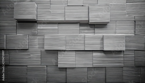 Randomly Offset Horizontal White Wide Lines Or Boxes Geometry Background Wallpaper Banner Fading Out With Copy Space