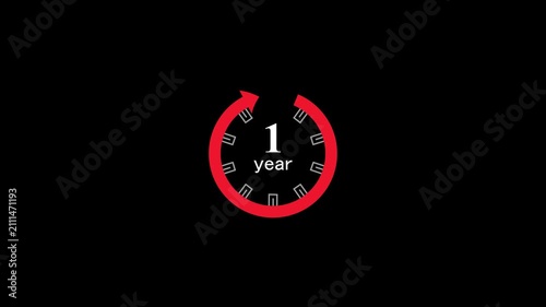 One year anniversary celebration countdown clock with red ribbon and gift box concept