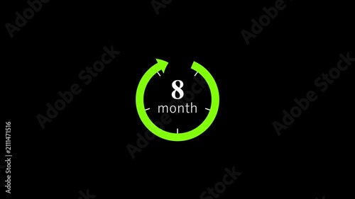 Circular countdown timer with glowing neon green eight months indicator on black background for