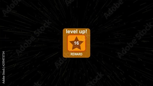 Level 16 Up Reward Achievement Notification Animation with Golden Star Badge, Game Progress UI, Success Pop Up, Mobile Gaming Interface, 4K Quality Video, Level Up Screen with, Level Up animation