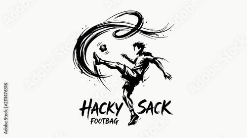 Dynamic hacky sack player ink splash sketch.