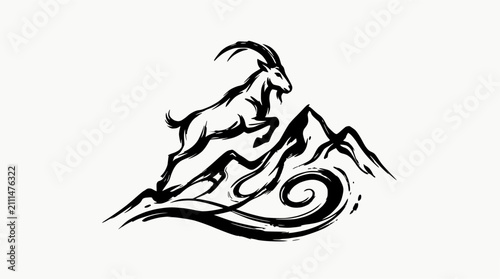 Dynamic mountain goat jumping over peaks sketch.