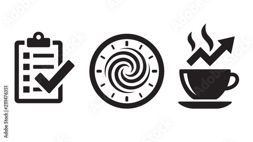 Checklist burnout and overworked productivity icon set