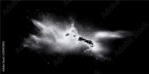 Fotografie Explosion white powder mid-air against dark background, creating dynamic abstract burst energy and motion