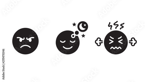 Angry peaceful and frustrated face emoji icon set