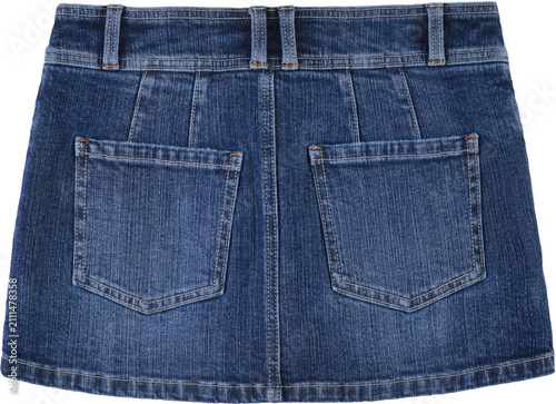 Konstfotografi Back view of dark blue denim mini skirt isolated on transparent background for f