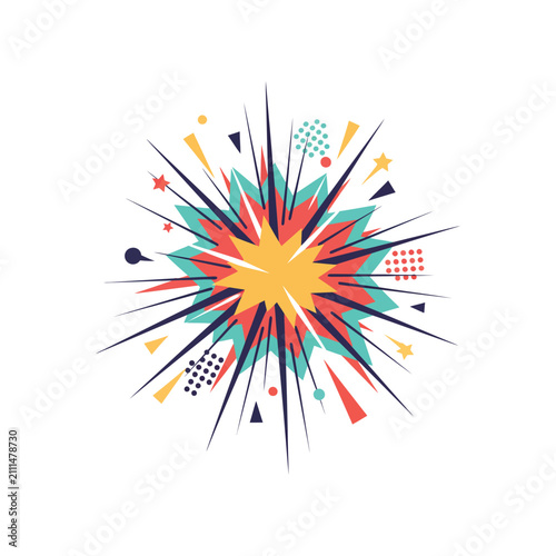 Comic book starburst explosion element in retro style with explosion, starburst
