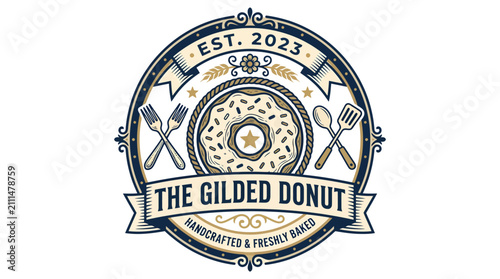 Vintage style logo design for The Gilded Donut bakery.