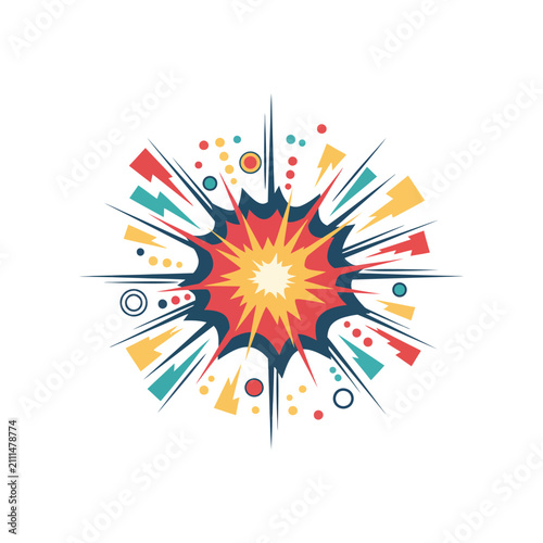 Comic book style colorful explosion blast graphic element with explosion