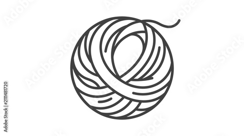 Ball of yarn line art on white background.