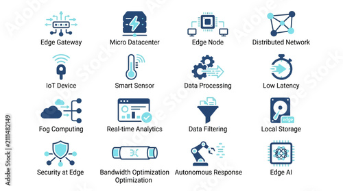 Modern Technology and Data Processing Concept Icons.