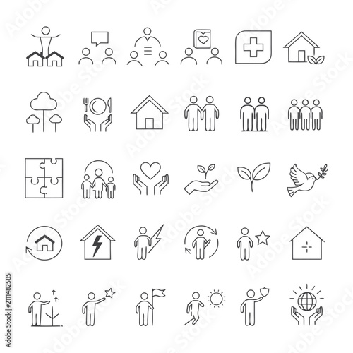 Community Care Line Icons Set On White Background