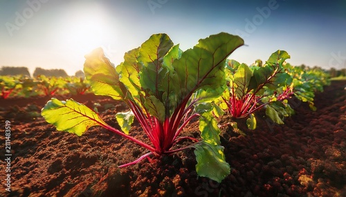 Red Beet Organic Beetroot Plant With Leaves In The Field