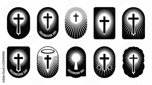 Foto Vintage ascension day religious emblem collection with radiating cross designs w