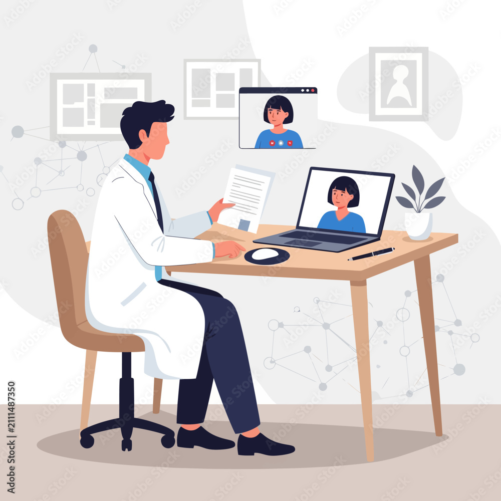 Fototapeta premium Doctor Conducting Remote Medical Consultation Using Digital Technology