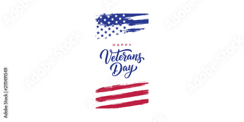 Veterans day calligraphy design with american flag artistic brush stroke accents