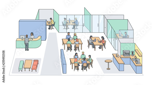 Modern Coworking Space and Office Vector Illustration with Diverse People