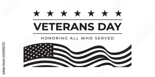 Veterans day honoring all who served typography with us flag and stars, veterans