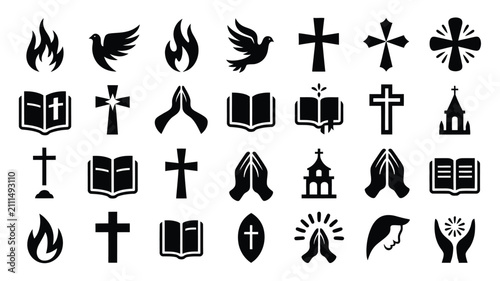 Bild auf Leinwand Minimalist black and white religious symbols vector collection of spiritual icon
