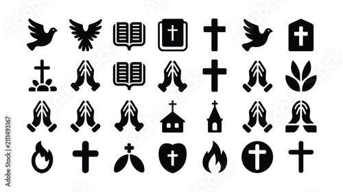 Tableau sur toile Clean minimalist religious and spiritual symbol icon collection set with display