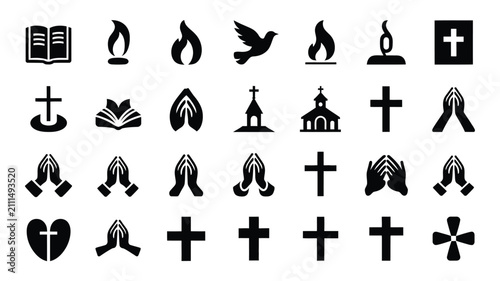 Foto Minimalist black and white religious symbols vector illustration collection with