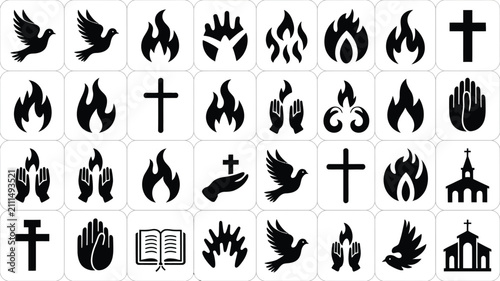 Photos Religious symbols vector collection with rendered bold black white contrast agai