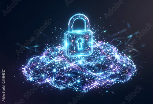 Cloud Security Padlock Concept, Data Encryption Technology 