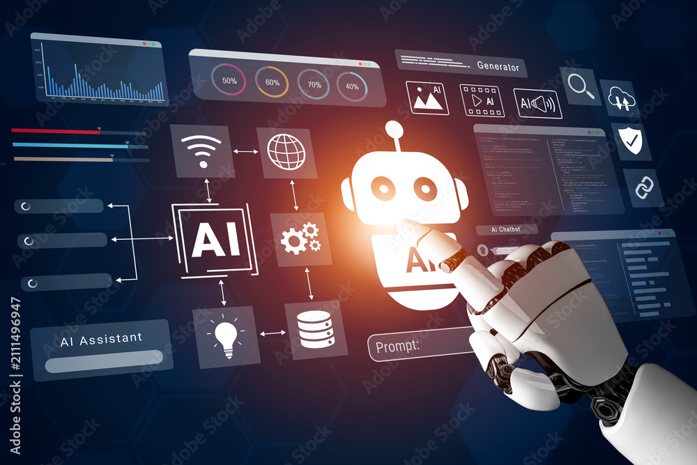 Fototapeta premium Artificial intelligence enhances chatbot assistant, automation, and data analysis to improve conversation and customer service Parse