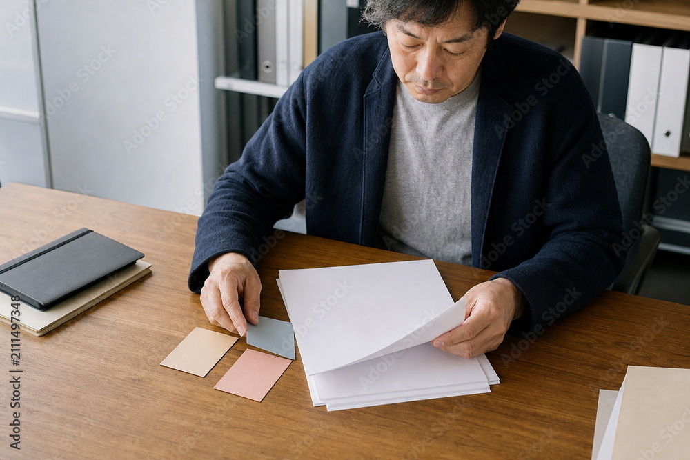 Naklejka premium 机上の書類で利用ルールを確認するガバナンス研修