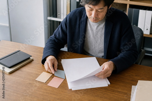 机上の書類で利用ルールを確認するガバナンス研修
