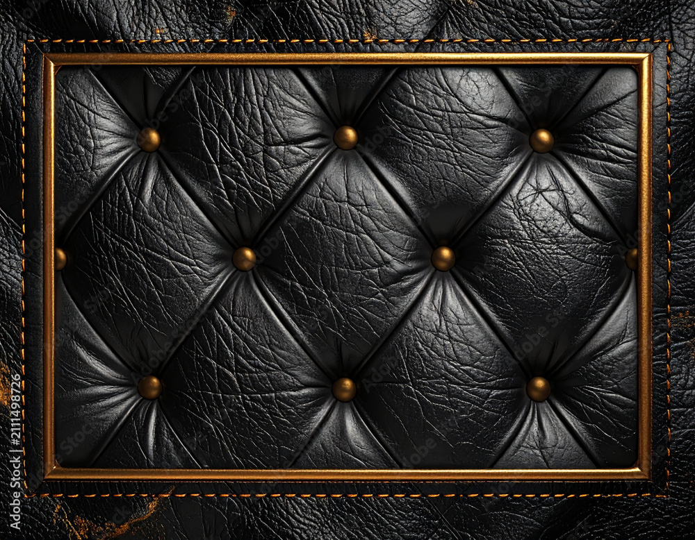 Obraz premium Luxury Black Tufted Leather Background with Gold Metallic Frame