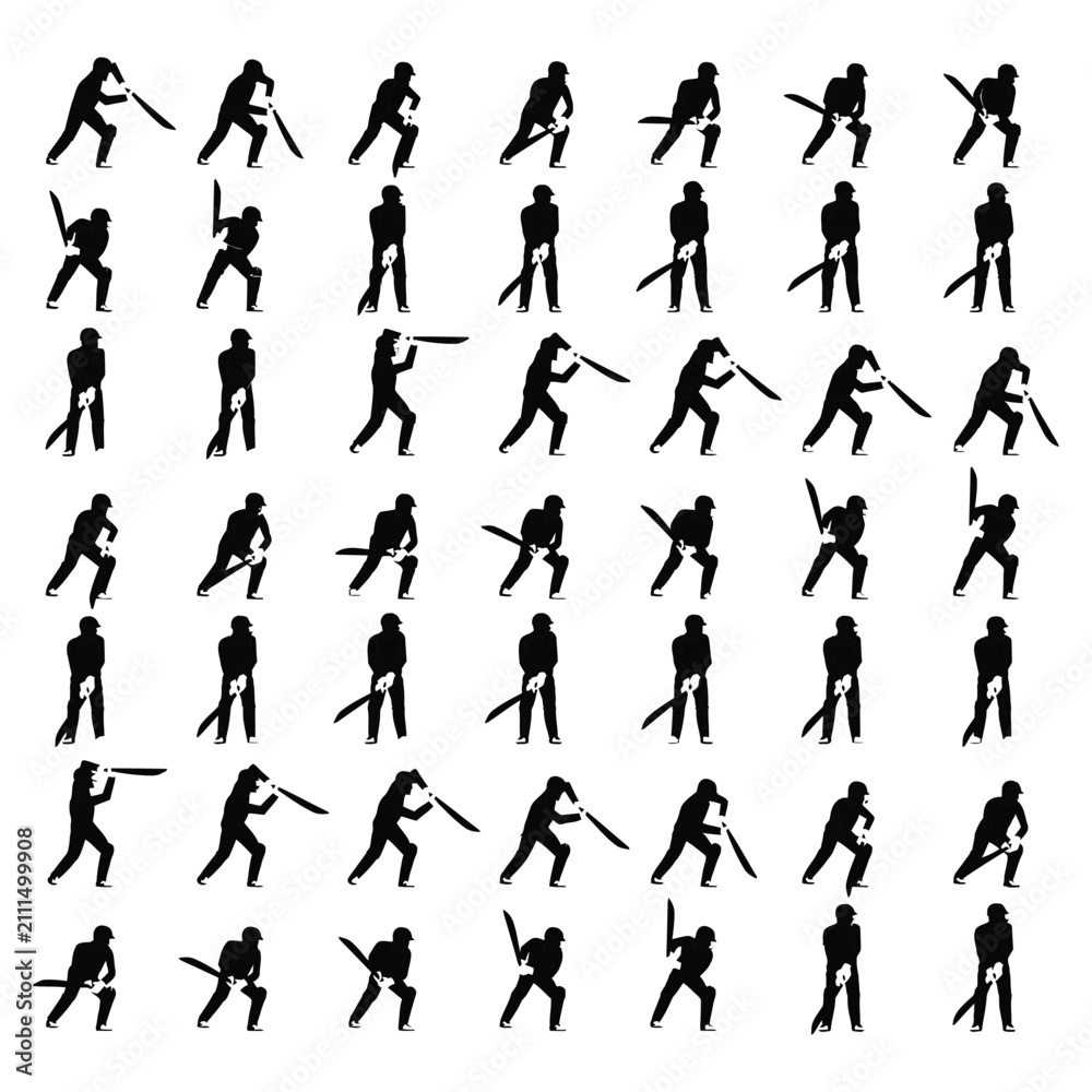 Fototapeta premium Cricket Player Batting Action Sprite Sheet with Multiple Swing Poses Game Animation Frames Sports Character Motion Sequence Vector Illustration