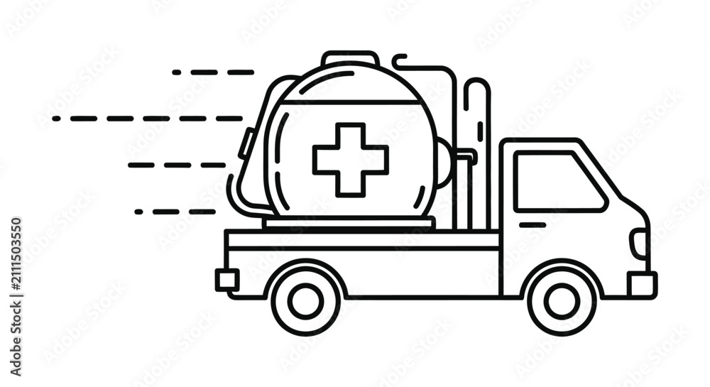 Obraz premium Ambulance truck transporting oxygen tank