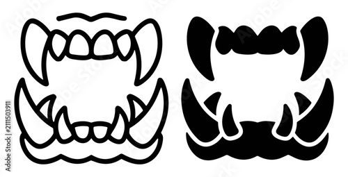 Принти на полотні Black and white stylized illustrations of fierce animal jaws with sharp teeth an