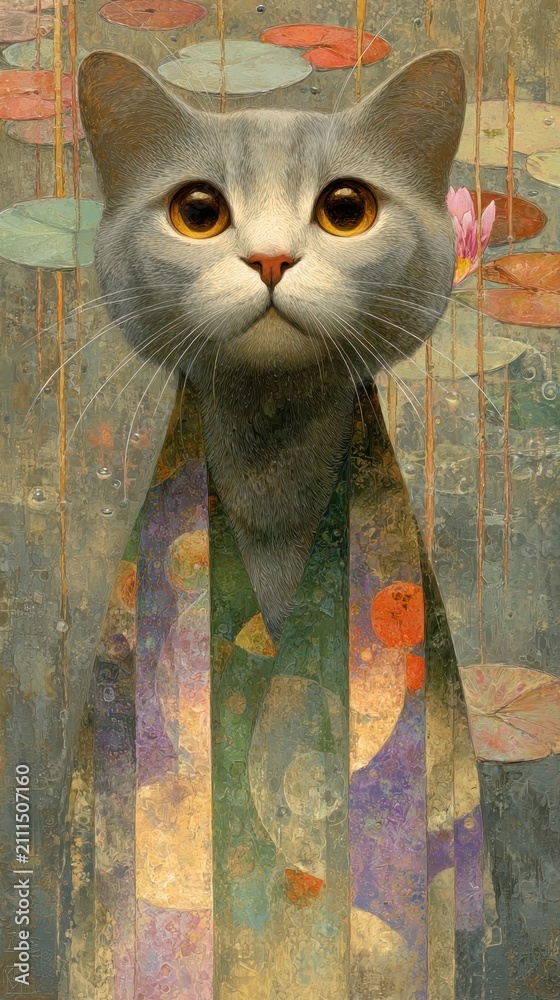 Fototapeta premium Artistic cat portrait with abstract patterns, ideal for mobile wallpaper.