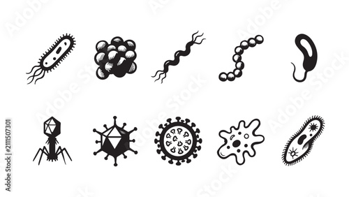 Obraz na płótnie Hand Drawn Bacteria and Virus Microbes Icon Set
