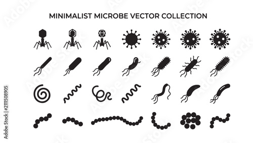 Minimalist Microbe Vector Collection of Bacteria and Virus Icons