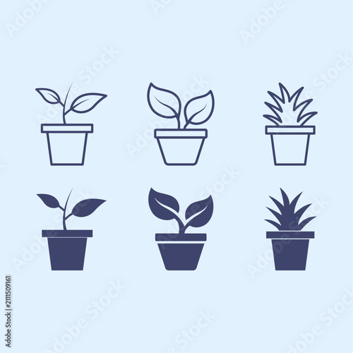Pot with plant art modern style trendy design beauteous vector background