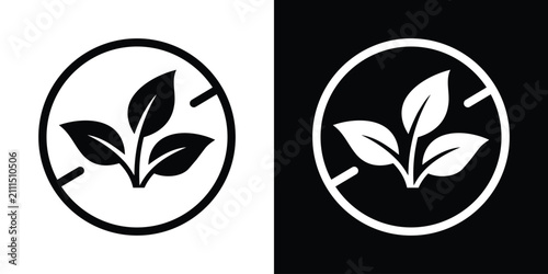 Obraz na płótnie Non-vegan or restricted plant-based product icon with crossed-out leaf sprout graphic in a clean circular frame, ideal for food packaging warnings and dietary requirement labels