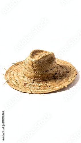 Rustic Single Straw Hat Isolated on White Background for Summer Sun Protection and Travel Concept