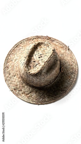 Classic Woven Straw Sun Hat for Summer Beach Vacation Isolated on a Pure White Background