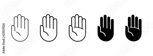 Open Hand Raised Palm Vector Set, Stop Gesture High Five Voting Icon Collection