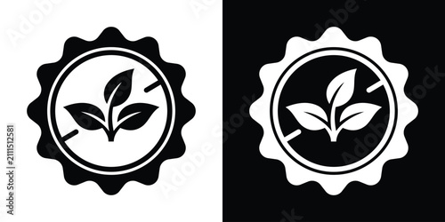 Obraz na płótnie Non-vegan or restricted plant-based product icon with crossed-out leaf sprout graphic in a clean circular frame, ideal for food packaging warnings and dietary requirement labels