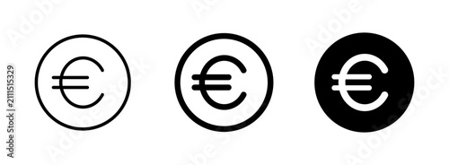 Circle Euro Symbol Vector Set, EUR European Currency Money Icon Collection